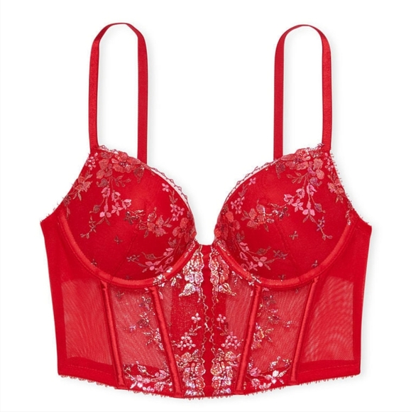 🍒NWT🍒 VS VERY SEXY FLORAL EMBROIDERY BUSTIER & THONG SET - Picture 5 of 11